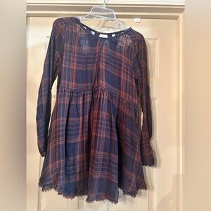 Free People Plaid Long Sleeve short Dress small Boho Tunic Swing Me Baby
